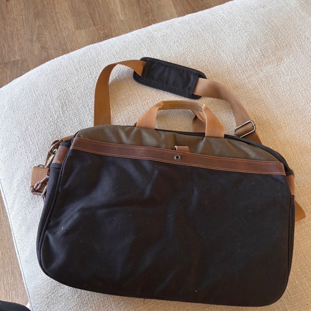 Timberland Messenger Bag Black Canvas Leather Trim Laptop Briefcase - Picture 2 of 5